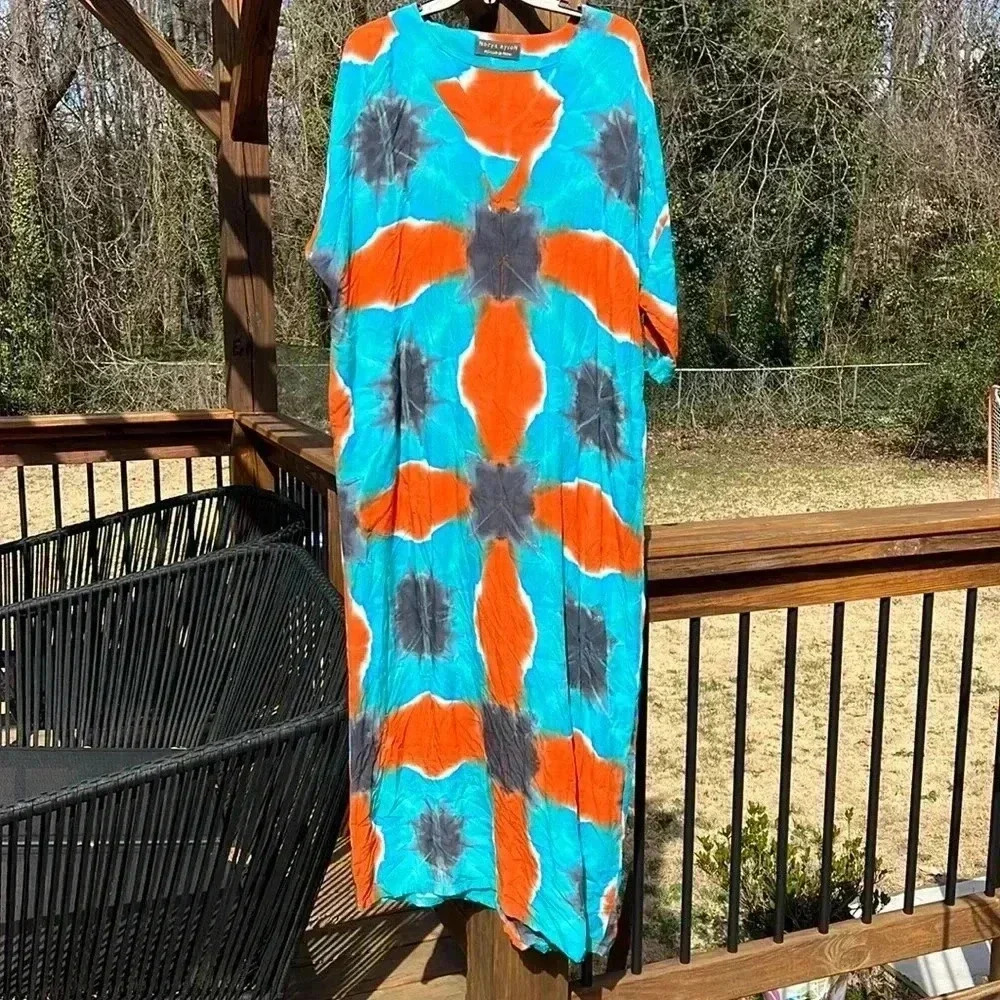 Norya Ayron caftan/ maxi dress - Blue & Orange